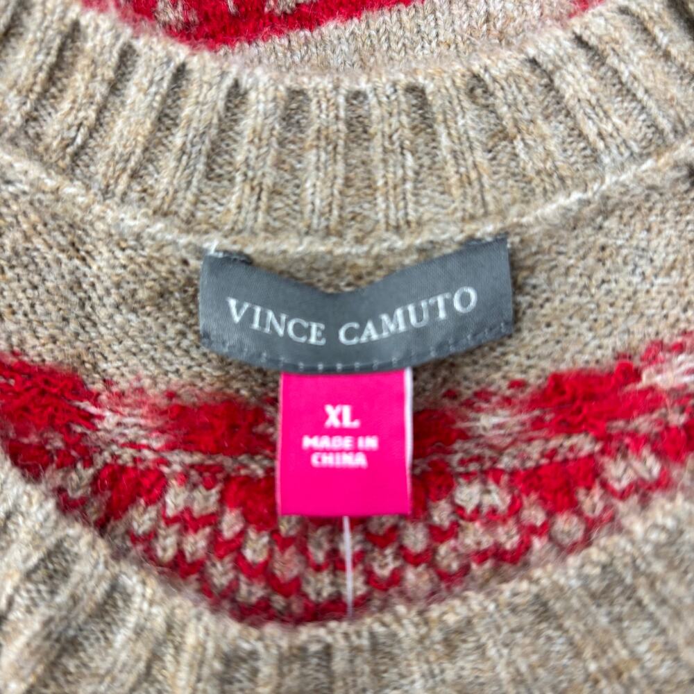 Vince Camuto Size XL Women's Christmas Sweater Reindeer Tan Red - Picture 7 of 16